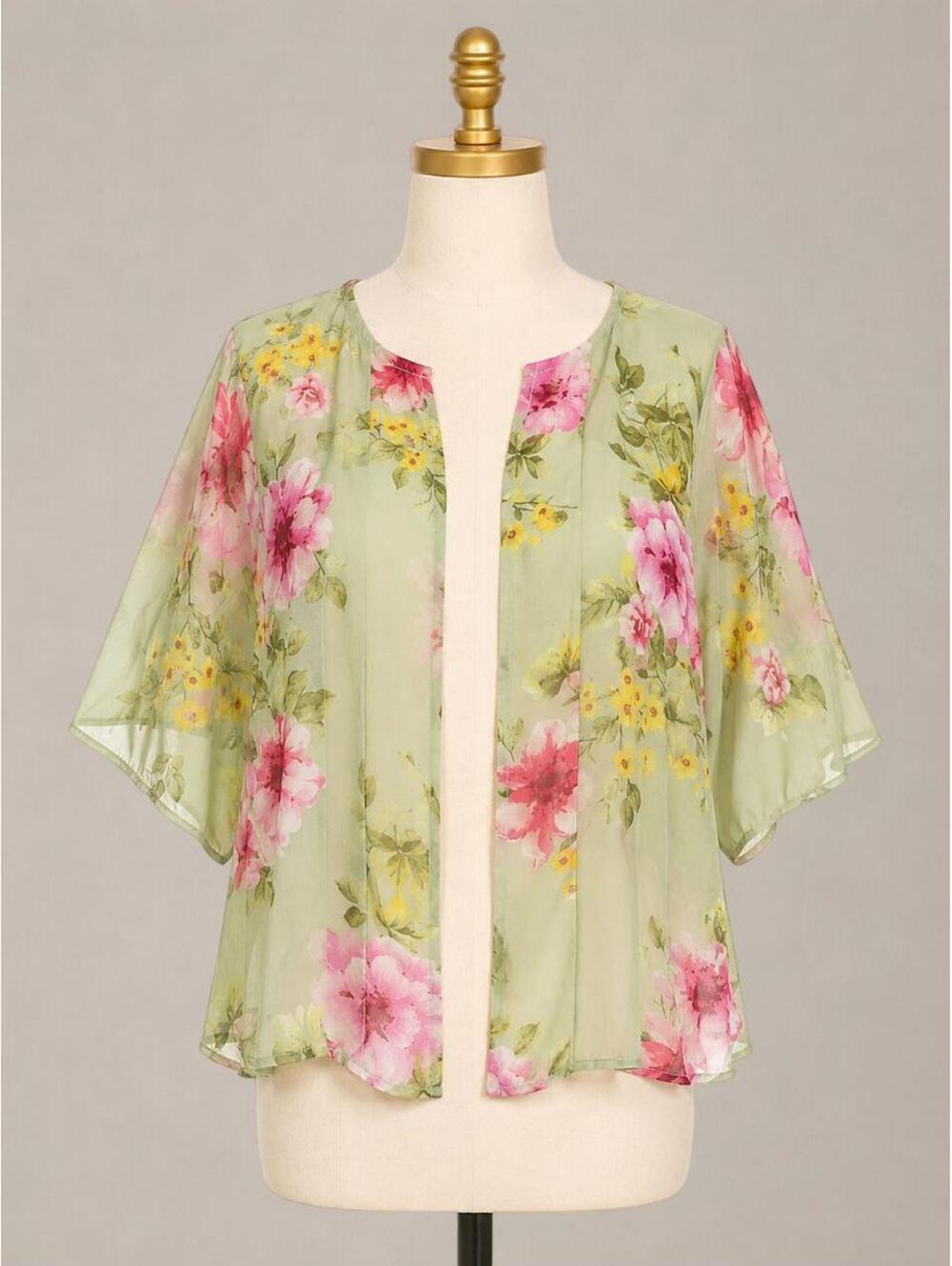 Sage Green Floral Sheer Kimono Top
